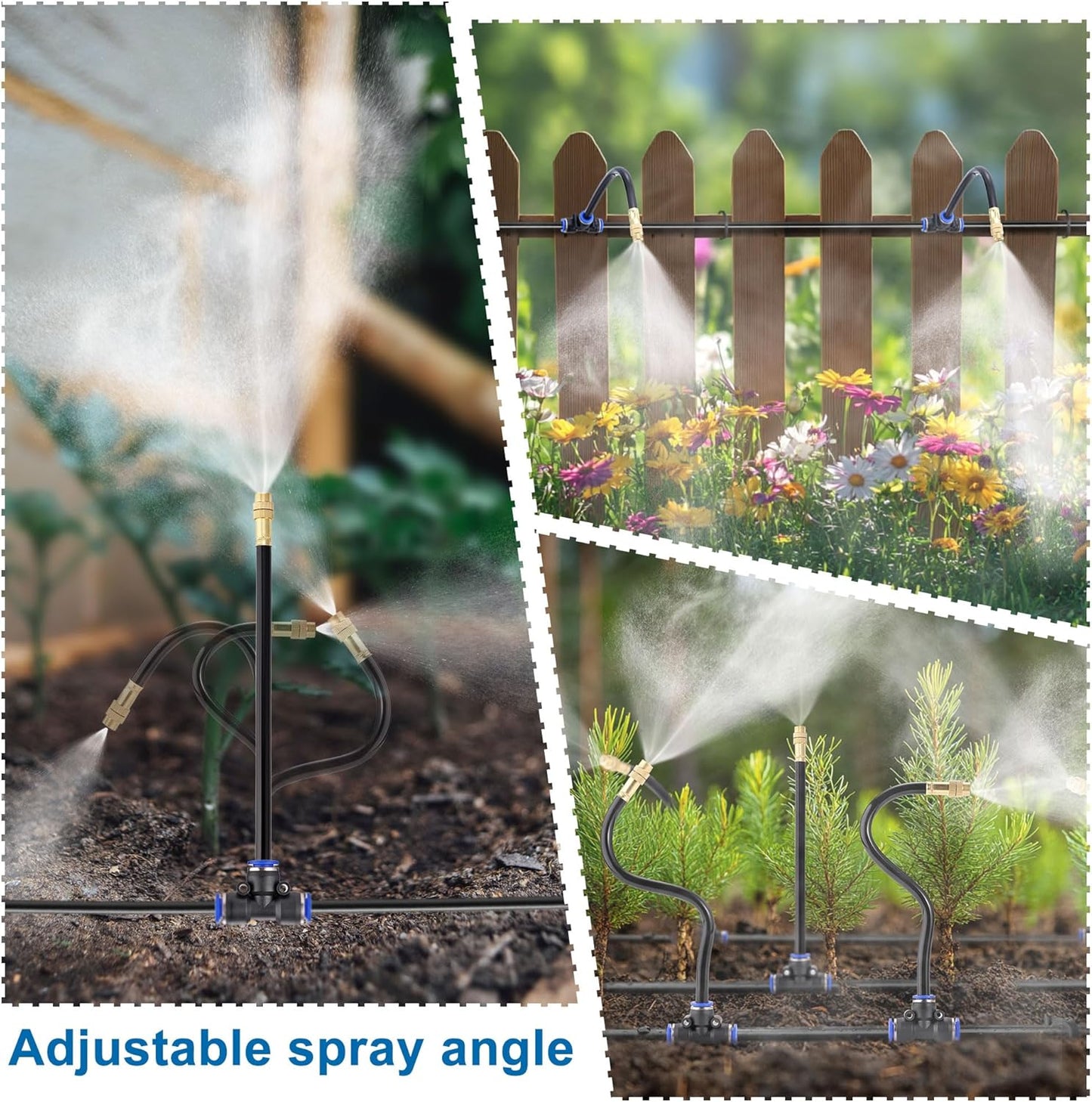 Mornajina Automatic Drip Irrigation Kits Garden Irrigation System, Includes 66FT 5/16 inch Irrigation Tubing Hose & 20Pcs 360° Bending Dropper Atomizing Mist Nozzles Tee for Garden Watering System