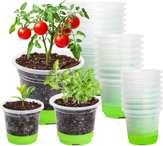 MIXC 24 Packs 5/4/3.5 Inch Reinforced Nursery Pots with Silicone Base for Easy Transplant, Variety Pack Plastic Plant Pot Seedling Planter Seed Starter Flower