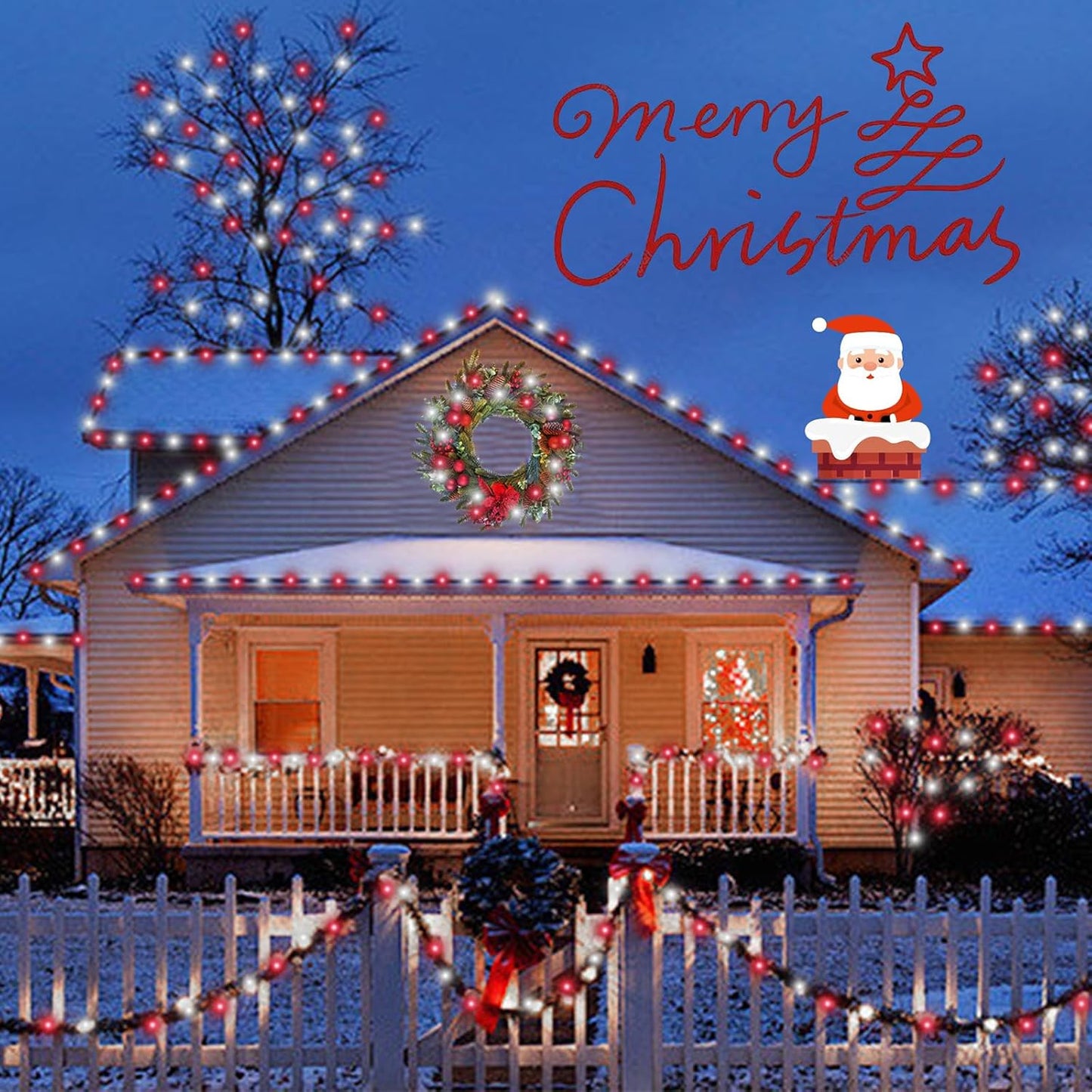 QITONG 4 Pack Red and White Solar Fairy Lights, Each 33ft 100 LED Christmas String Lights Outdoor Waterproof, 8 Modes Silver Wire Twinkle Lights