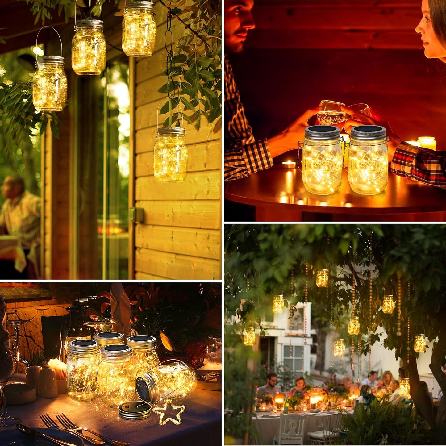 Mlambert Mason Jar Solar Lights -30 LED, 6 Pack Hanging Solar Lanterns Outdoor, Waterproof Fairy Lights for Patio Garden, Warm White