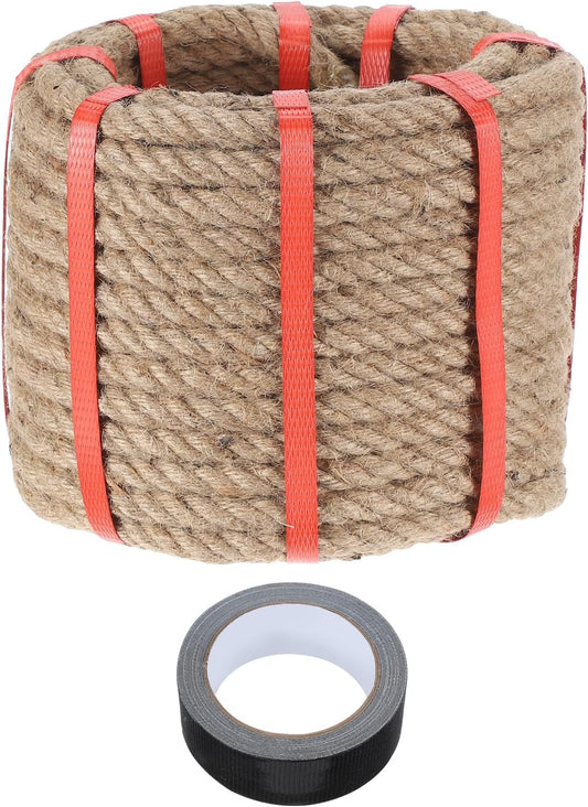 MECCANIXITY Jute Rope 0.5 Inch x 66ft, Thick Twine Rope Ropes Braided Jute Twine Natural Brown Burlap Cord String Heavy Twisted with Tape for Decorative Crafts Railing Swing Tug of War