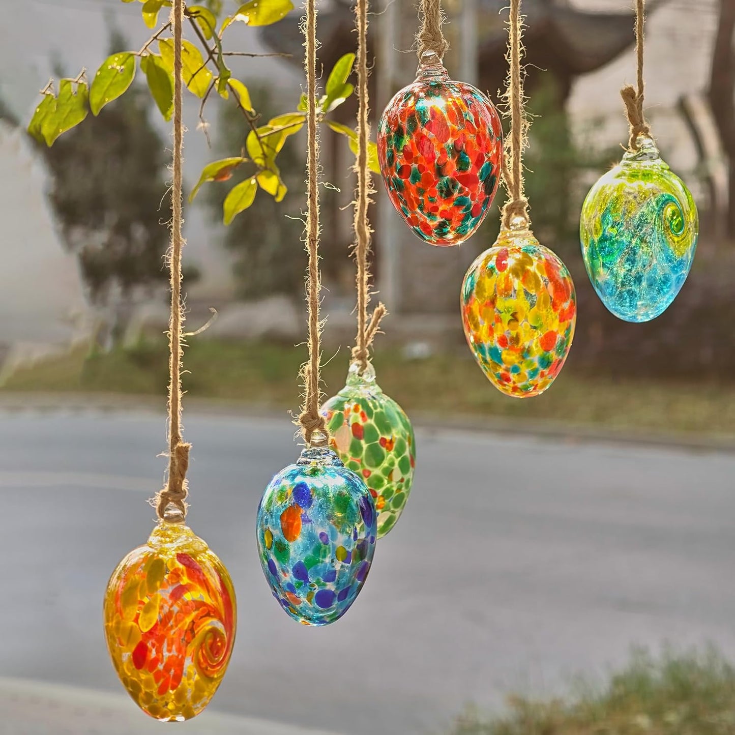 6pcs Hanging Garden Gazing Ball, Hand-Blown Glass Witch Ball for Outdoor Garden Décor