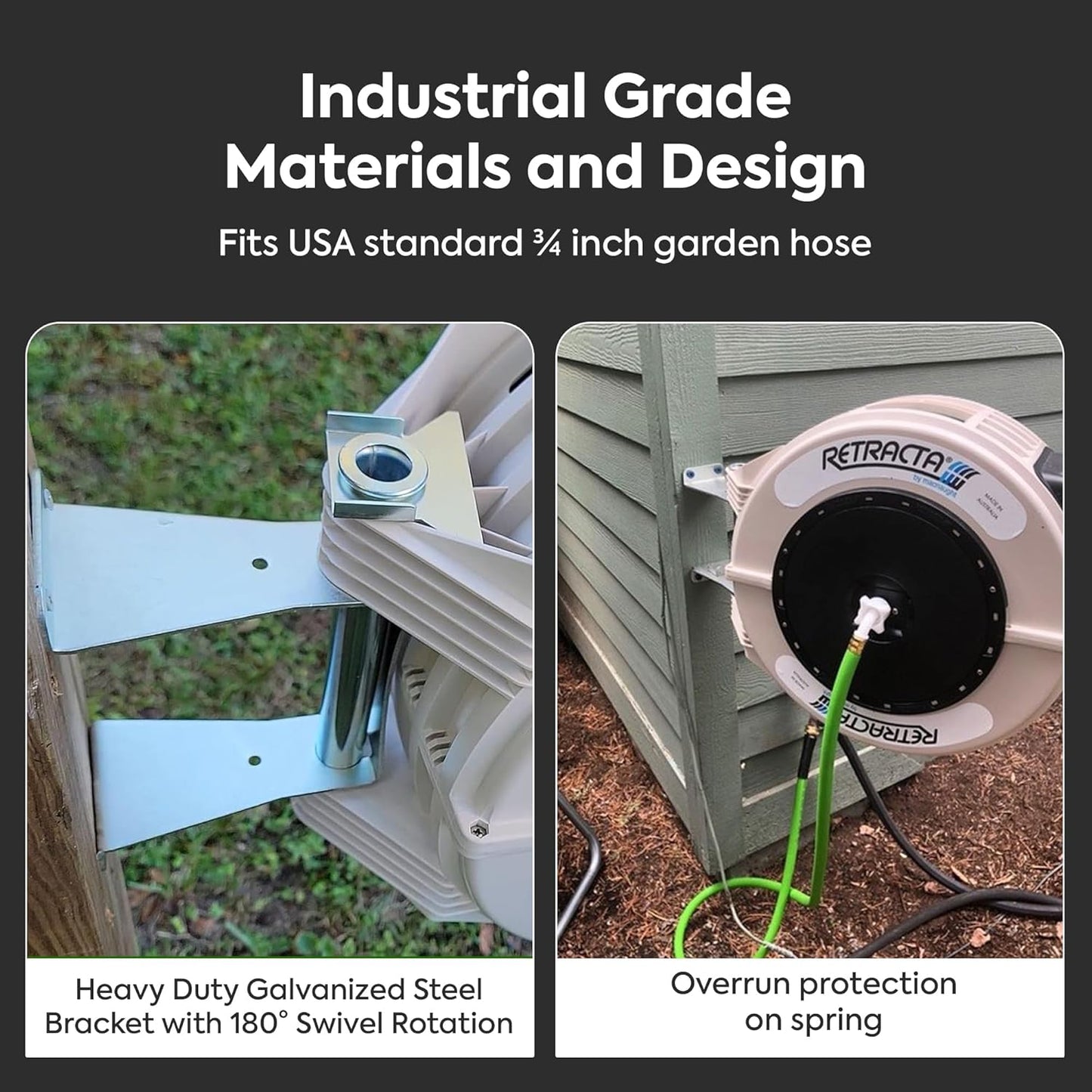 Macnaught Retractable Garden Hose Reel, 82 Ft Water Hose Reel Heavy Duty Retractable Hose with Metal 180° Swivel Rotation Bracket for Wall Mount - Beige