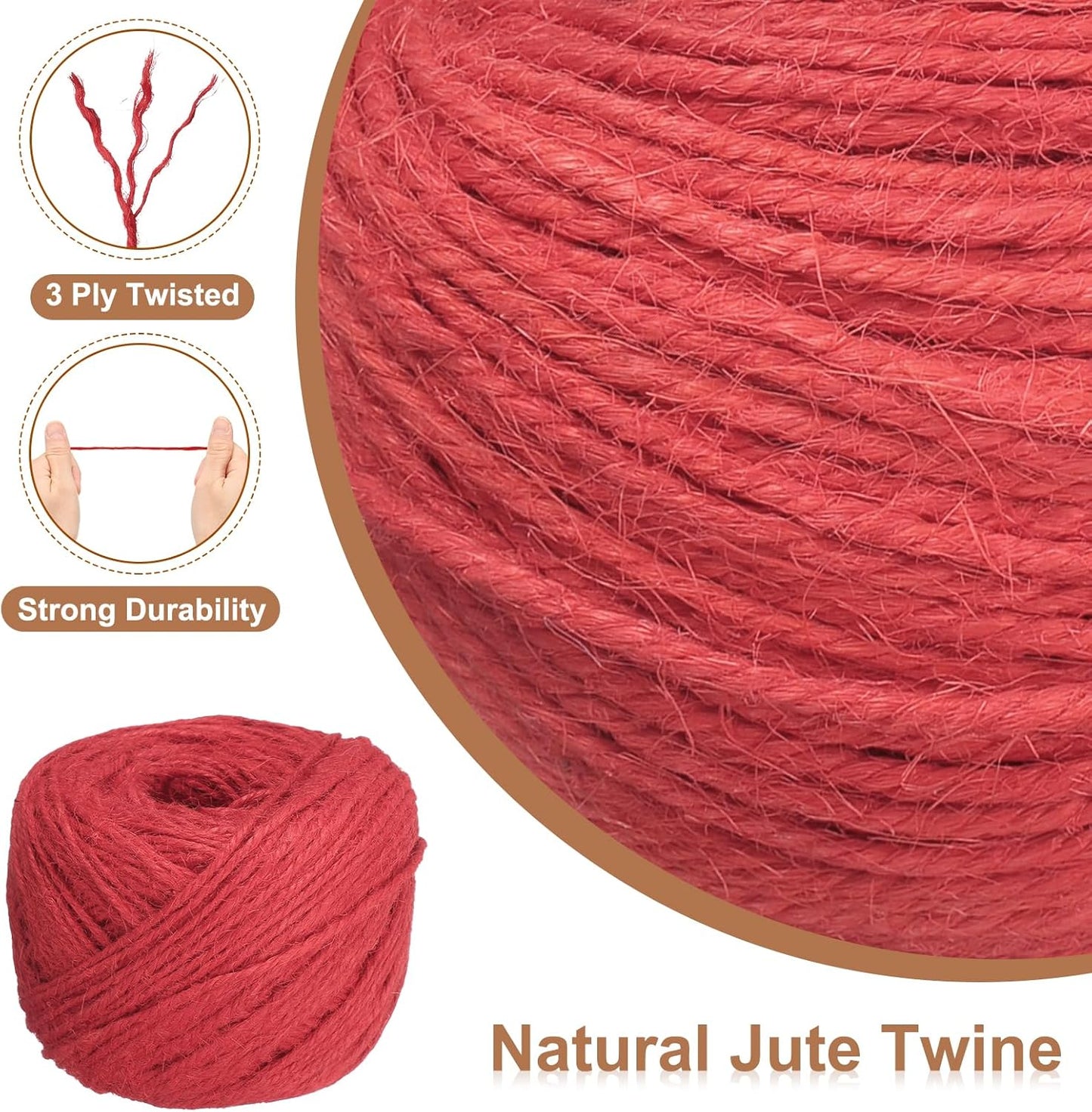 uxcell 328 Feet Natural Jute Twine String,2mm Thin Garden Twine Rope Colored Plant String Cord for DIY Art Crafts Gift Wrapping Decoration Packing Gardening Plant Hanger,Red