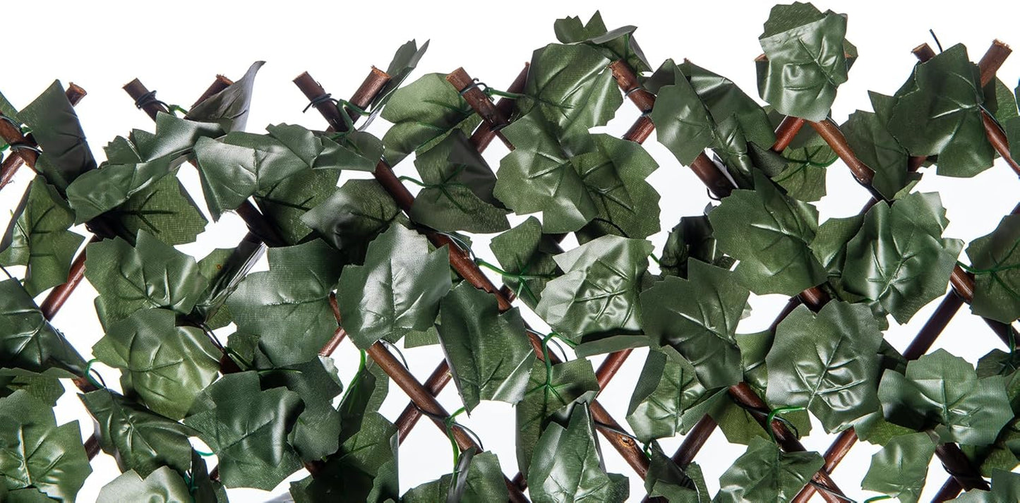 Naturae Decor Expandable Willow Trellis - Outdoor Privacy Screen - Sturdy and Flexible - Realistic Look - 40 in x 80 in - Ivy Leaves
