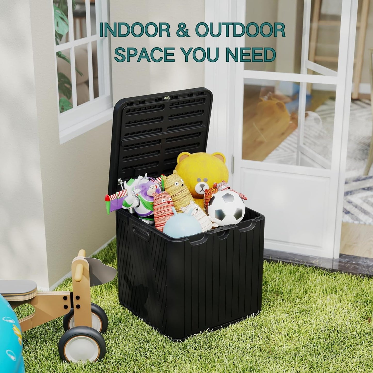 Kingdura 60 Gallon Outdoor Storage Box, Waterproof Resin Deck Box for Indoor and Outdoor Use, Lockable Storage Container for Patio Furniture Cushions Garden Tools (Black, 60 Gallon)