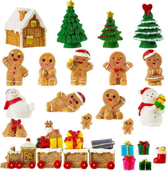 30 Pcs Mini Christmas Figurines Christmas Miniature Gingerbread Man for Fairy Garden and Snow Globes Christmas Decor