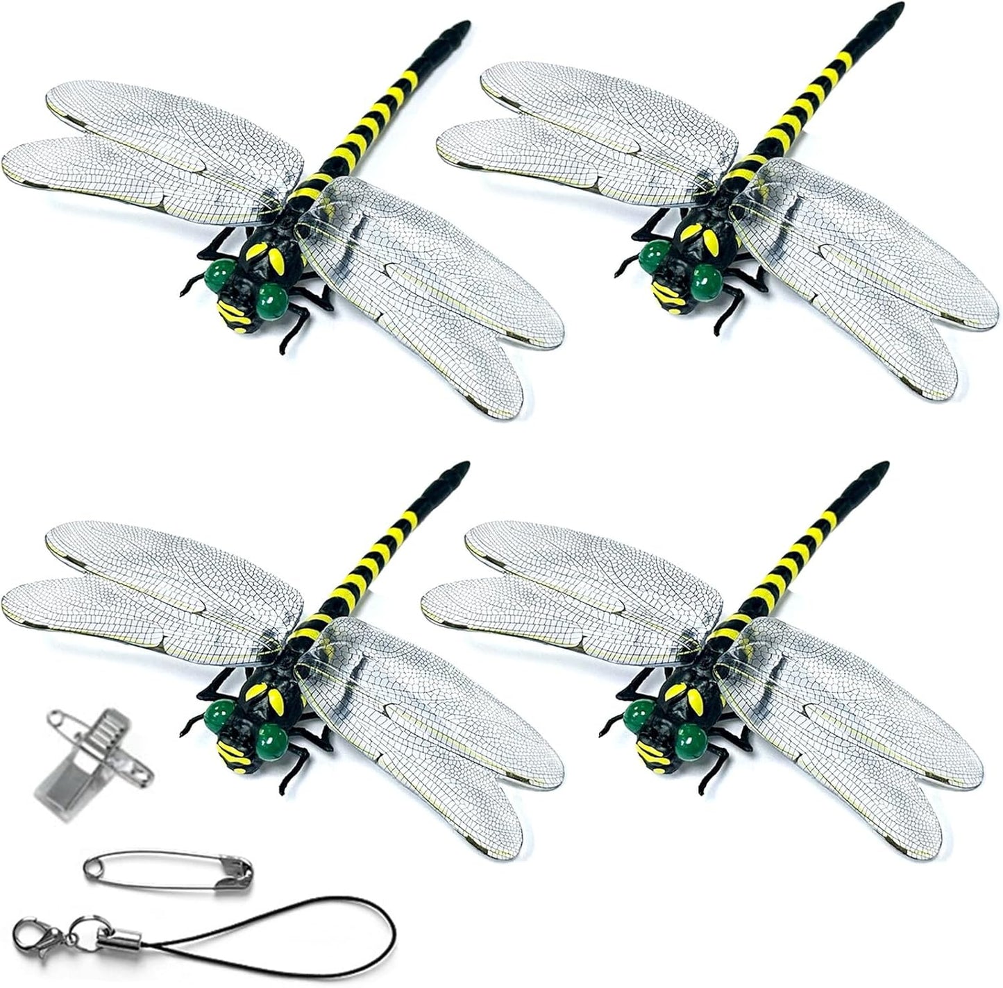 4 Pcs Dragon Fly Clips for Bugs Repellent, 3D Artificial Dragonfly Hat Clip, Dragonfly Garden Decor (Independent Dragon Fly 4 Pcs)