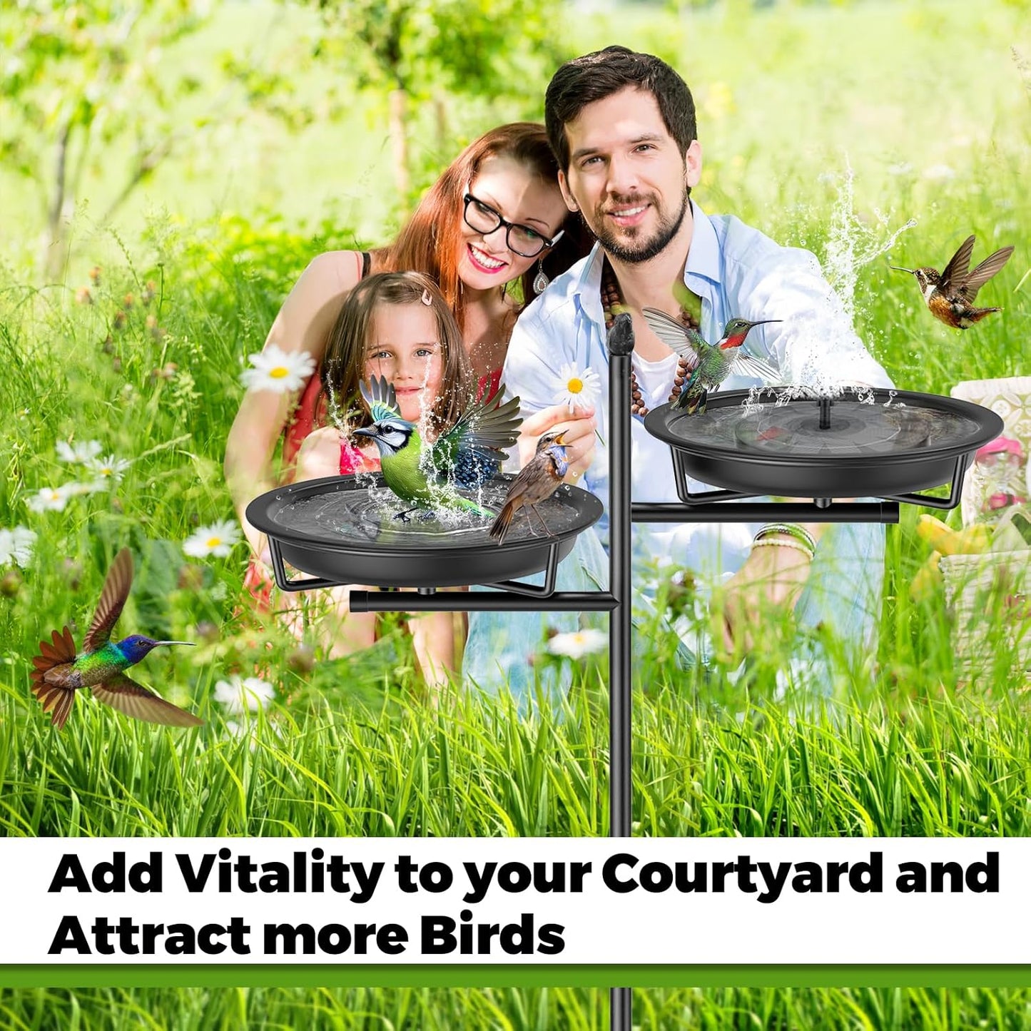 46 Inch Metal Bird Bath for Outside, Vintage Freestanding Birdbaths Feeder Bowl, Stable & Easy to Clean Birdfeeder for Outdoors Garden Yard Lawn Decor (Black)