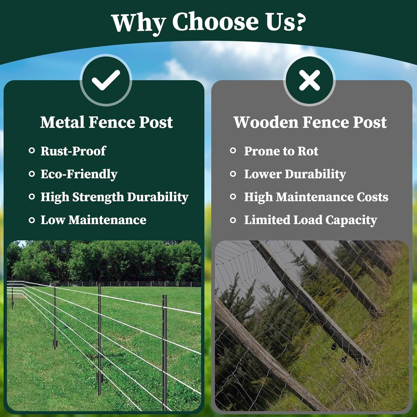 20 Pack Garden Fence Post, 3 Feet Heavy Duty Metal U-Post for Wire Fence, No Dig Garden Fence Stakes for Temporary Fencing, Electric Fence Wire, Corner Anchor, and More-Black