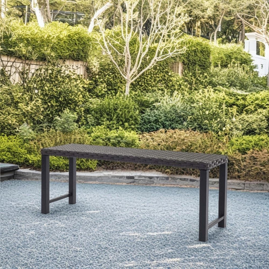 46" Outdoor Rattan Backless Bench, All-Weather Patio Garden Bench for Backyard, Porch, or Lawn, Durable Steel Bench for Outdoor Spaces