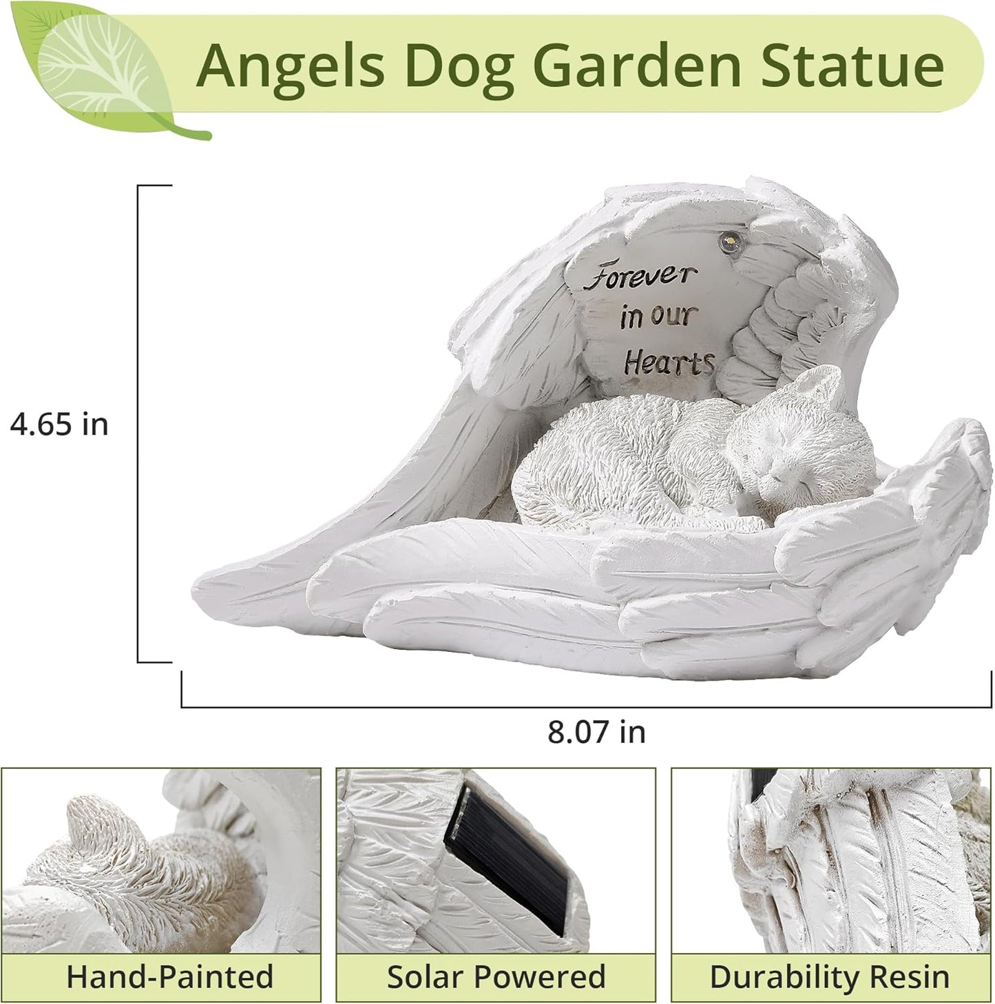 Pet Cat Solar Garden Memorial Statue – Outdoor Resin Angel Kitty with Solar Light, Guardian Angel Kitten Memorial Gift for Patio, Lawn, Yard, or Garden Decor