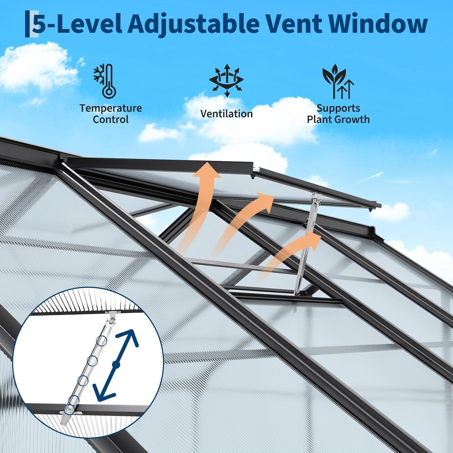6x10FT Polycarbonate Greenhouse - Walk-in Outdoor Aluminum Frame Greenhouse with Roof Vent, Lockable Push Door for Garden, Backyard, Patio & Lawn(Black)