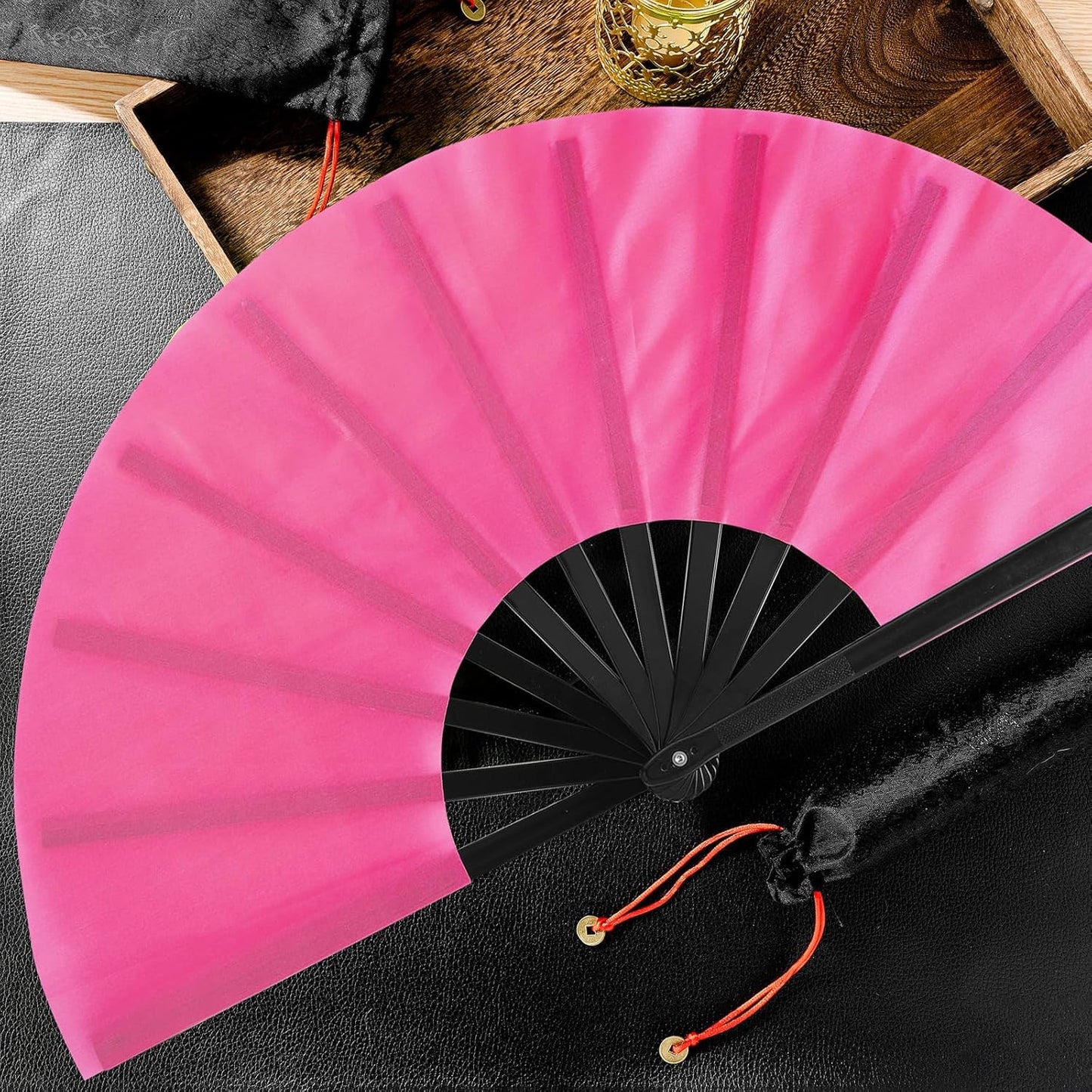 Maitys 2 Packs Large Clap Fans for Line Dancing Large Chinese Folding Hand Fans for Men and Women, Festival, Tai Ji, Kungfu, Martial Art, Gifts (White and Rose Red)
