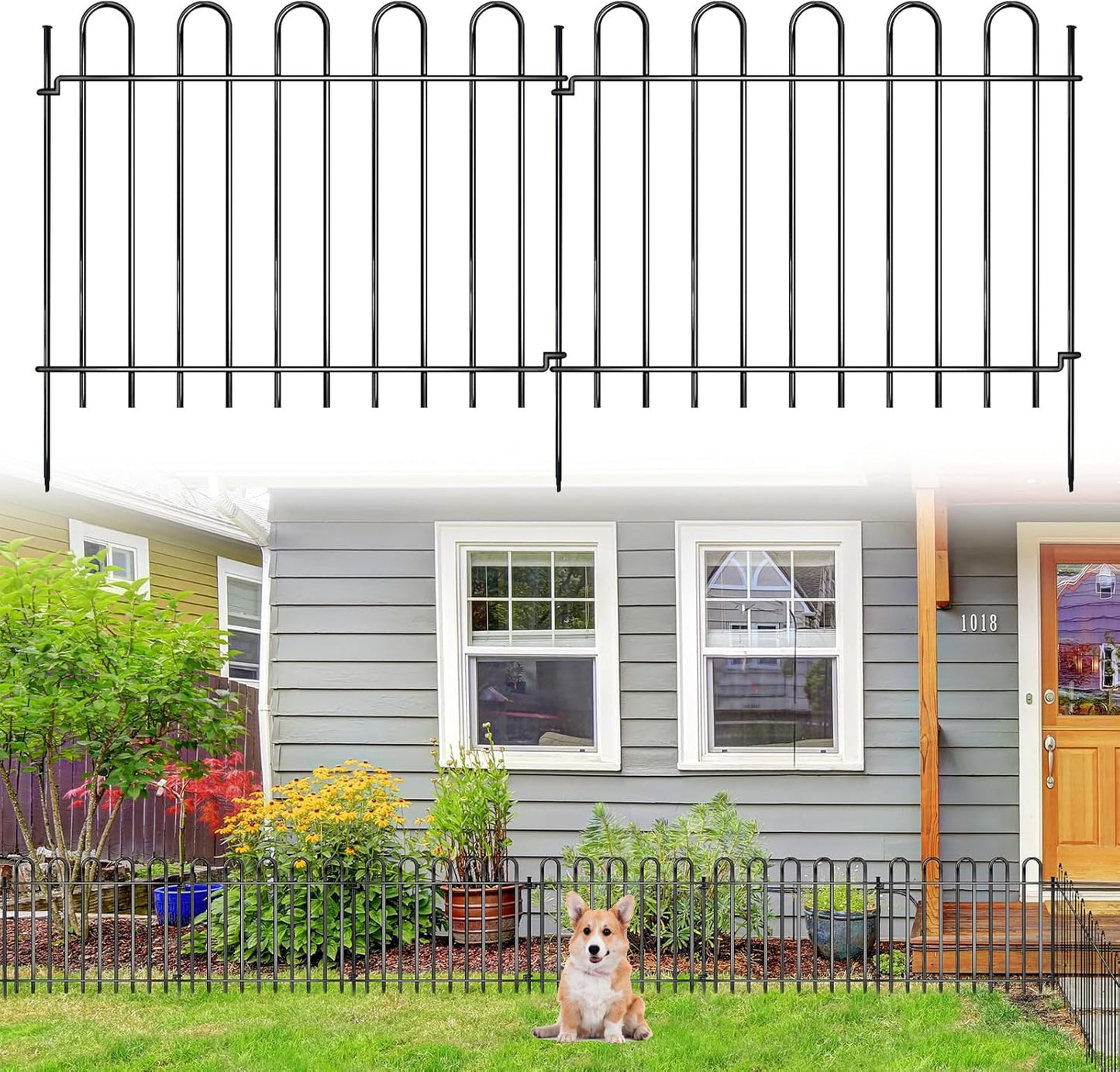 12 Panels Decorative Garden Fence, 17ft X 20in Rustproof Metal Animal Barrier Fence, No Dig Fence Garden Fence, Arched Flower Bed Edging Ornamental Wire Border Fencing for Outdoor Yard, Patio Deco