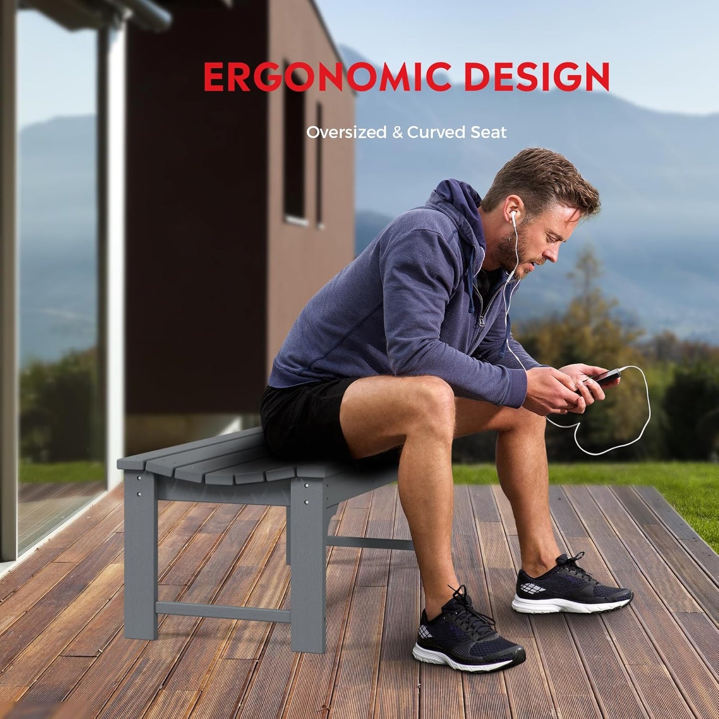 Outdoor Benches Weatherproof, All Weather Resistant Park Bench Poly Lumber Backless Garden Bench Seat for Entryway Front Porch, Gray