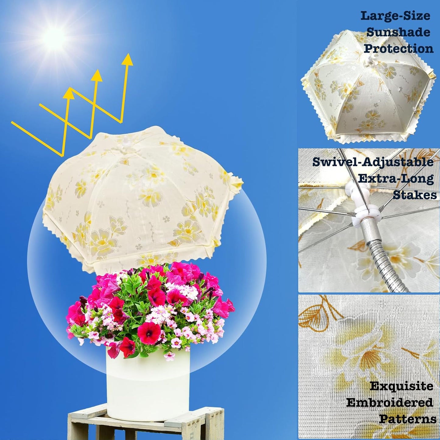 TIMSO Adjustable 3 Pack Plant Shade Umbrella for Outdoor Garden - Sun Protection Cloth & Umbrella for Plants, Potted Plants, and Garden Beds