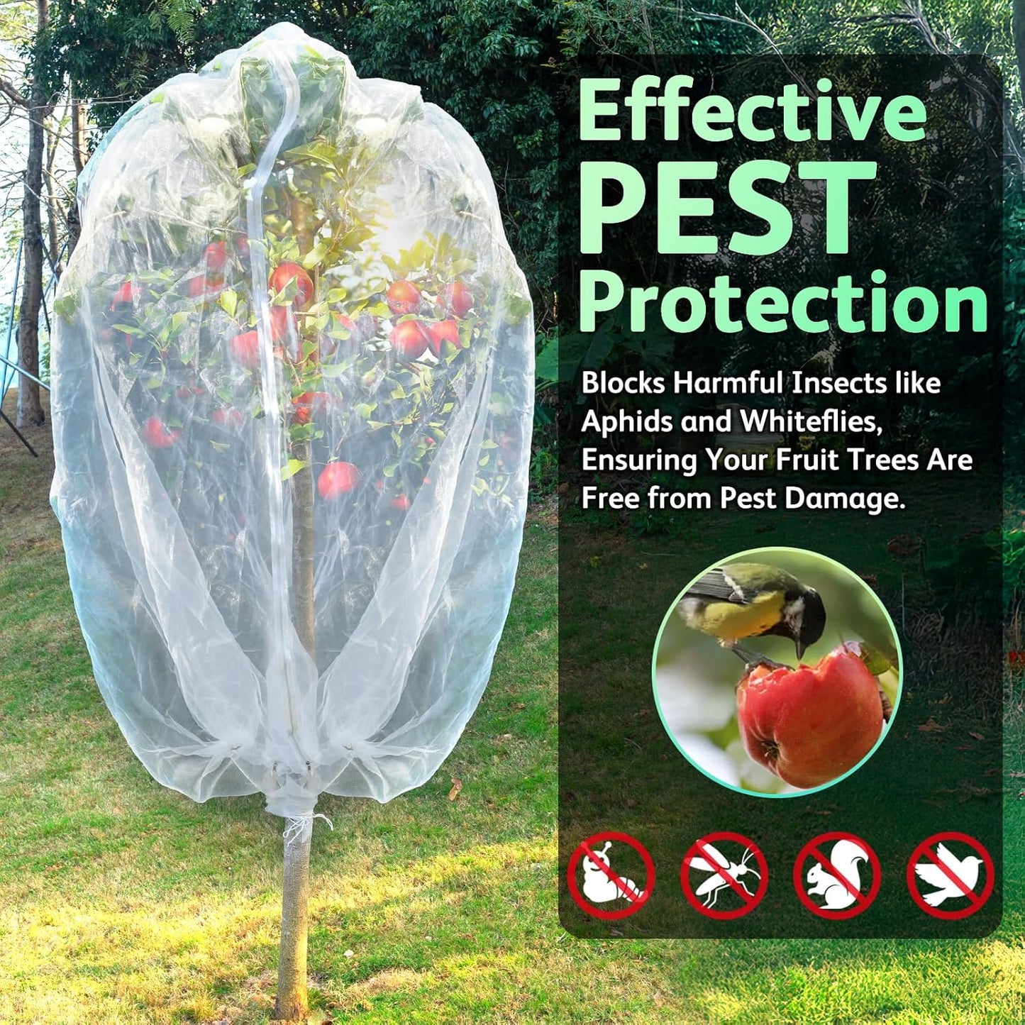JOJOLEE Fruit Tree Netting for Garden Protection, 1Pc 8.2 x 6.5FT Insect Bird Nettings with Zipper and Drawstring, Plant Cover Mesh Net Bags for Blueberry Bushes, Tomatoes, Flowers