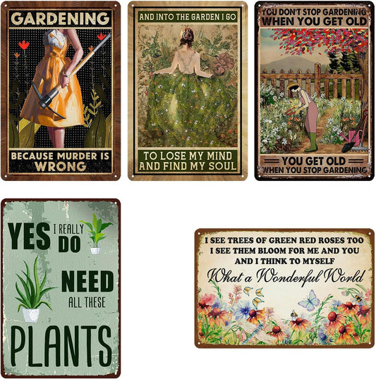 5 Pack Garden Signs Vintage Metal Tin Signs For Outside Garden Signs Decorative Outdoor Plant Lover Gifts Gardening Gift For Women Yard Sign Funny Gardening Decor 12x8 Inch