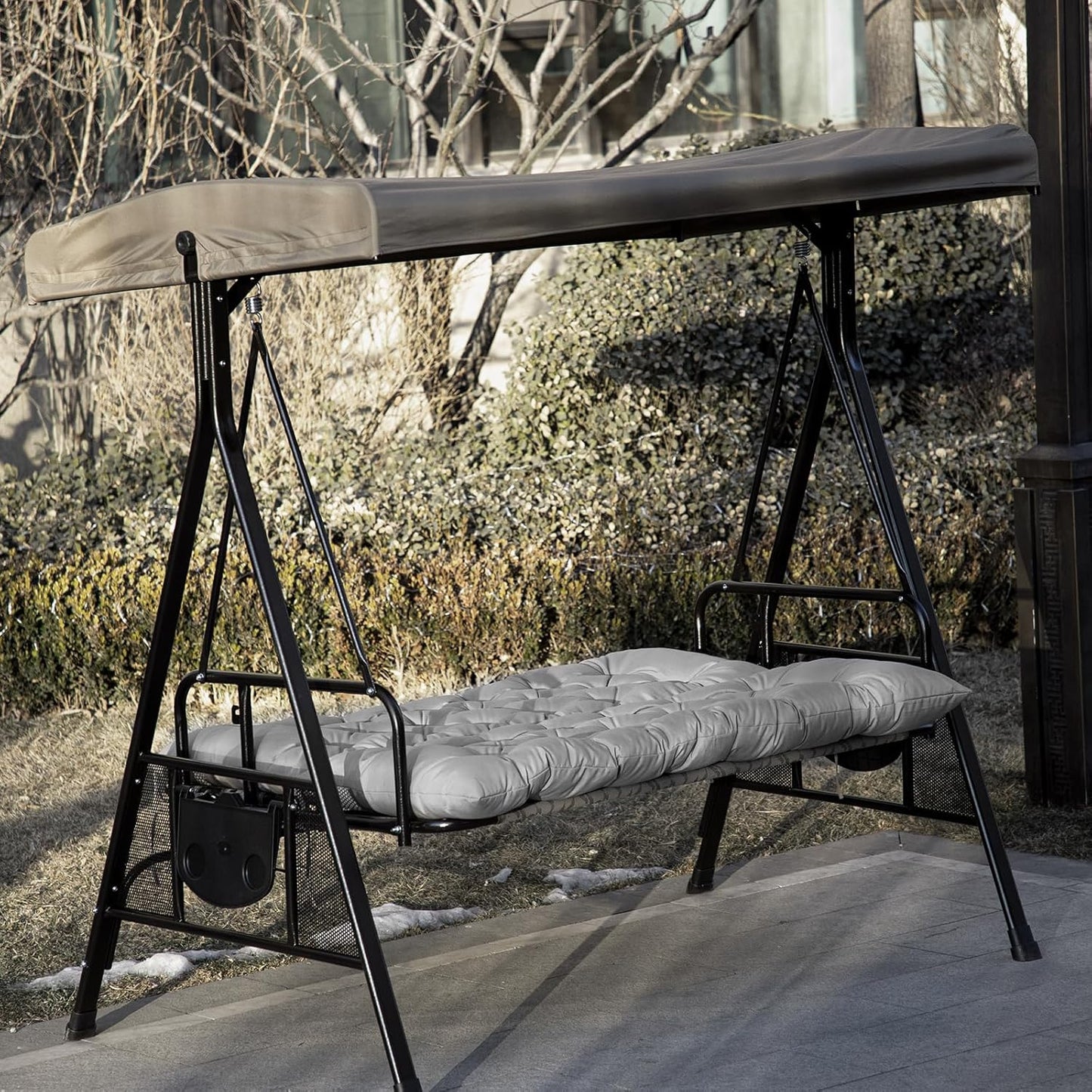 Porch Swing Cushions,Outdoor Cushions 3 Seater Replacement with Backrest, Waterproof Thickened Bench Cushion with Ties for Porch, Patio,Outdoor, Backyard and Garden (Light Gray 60 * 40 in)