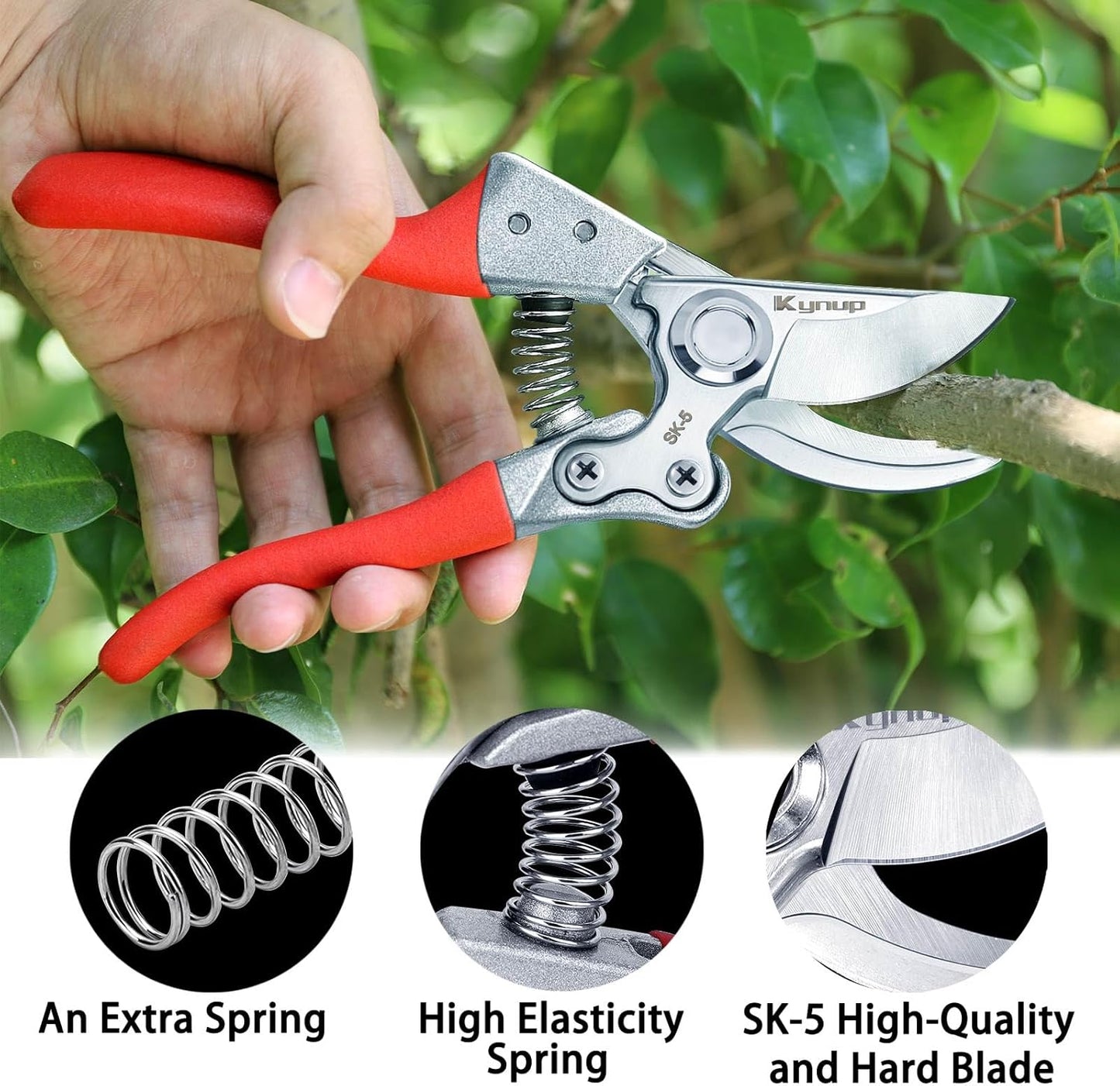 Kynup 2Packs Pruning Shears for Gardening, Garden Shears Scissors Heavy Duty, Bypass Pruner Hand Shears, Tree Trimmers Secateurs, Garden Clippers for Plants, Hedge Shears, Garden Tools (Red)