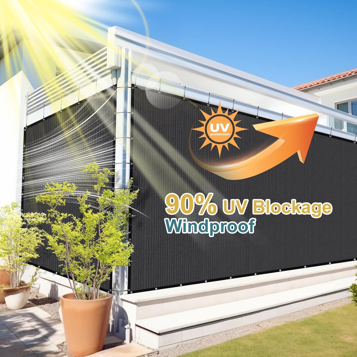 Shade&Beyond 90% Sun Shade Cloth with Grommets, 6' X 12' Pergola Shade Cover Canopy, Mesh Tarp Sun Screens for Patio, Outdoor, Garden, Backyard, Dark Gray