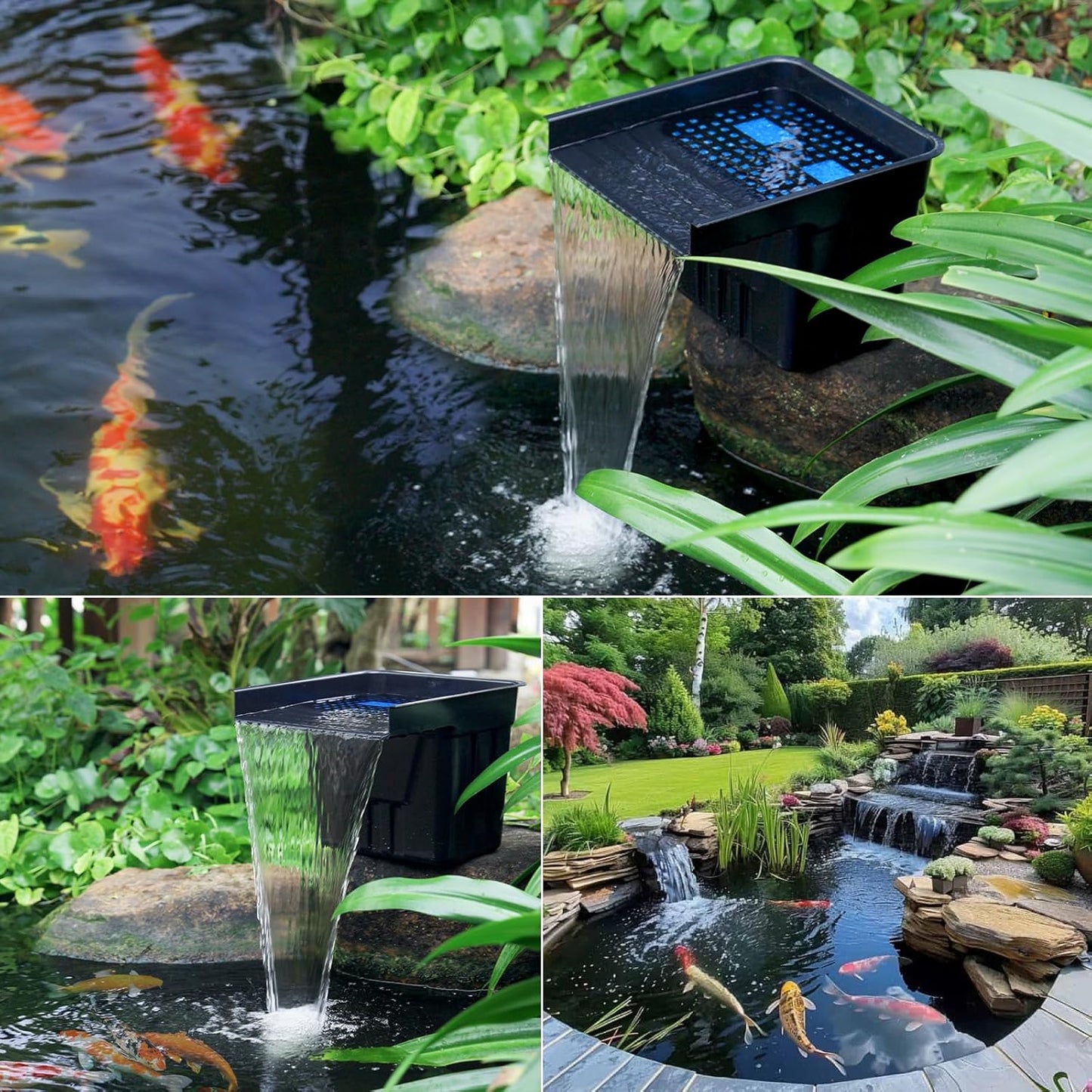 POPOSOAP Pond Waterfall Spillway Kit with 1200GPH Pond Pump & 10 Ft Corrugated Tubing, Filter Media, Pond Spillway for Outdoor Pondless Waterfall and Streams, Pondless Water Feature