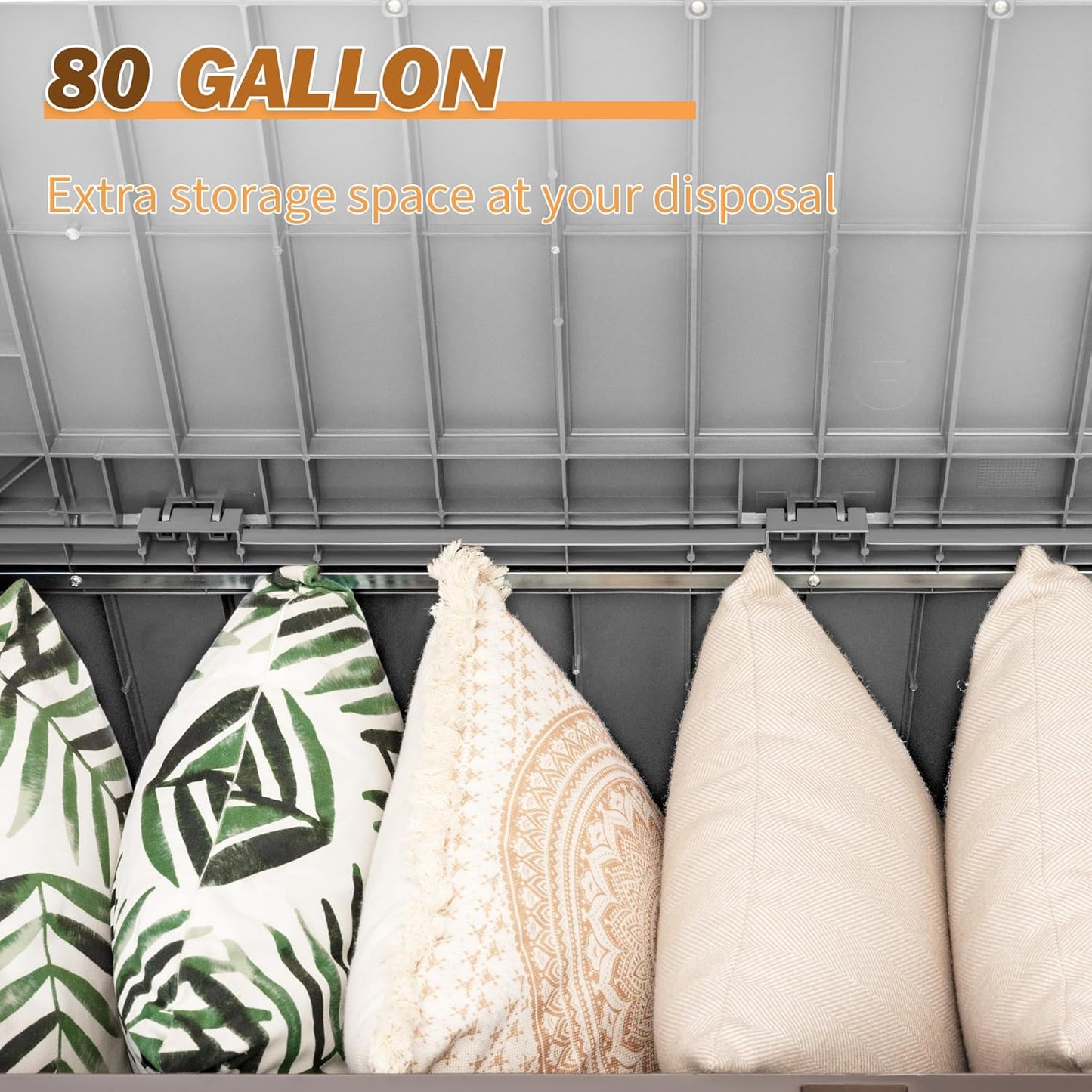 Devoko 80 Gallon Storage Bench Deck Box Lockable for Patio Furniture, Garden Decor and Outdoor Seating for Cushions, Garden Tools and Pool Supplies (Grey)