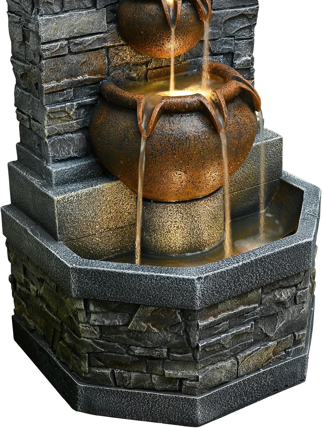 42'' Outdoor Garden Floor-Standing Water Fountain Lion Head Stone with Lights Outdoor Waterfall for Patio, Backyard, Deck, Porch and Home Art Decor