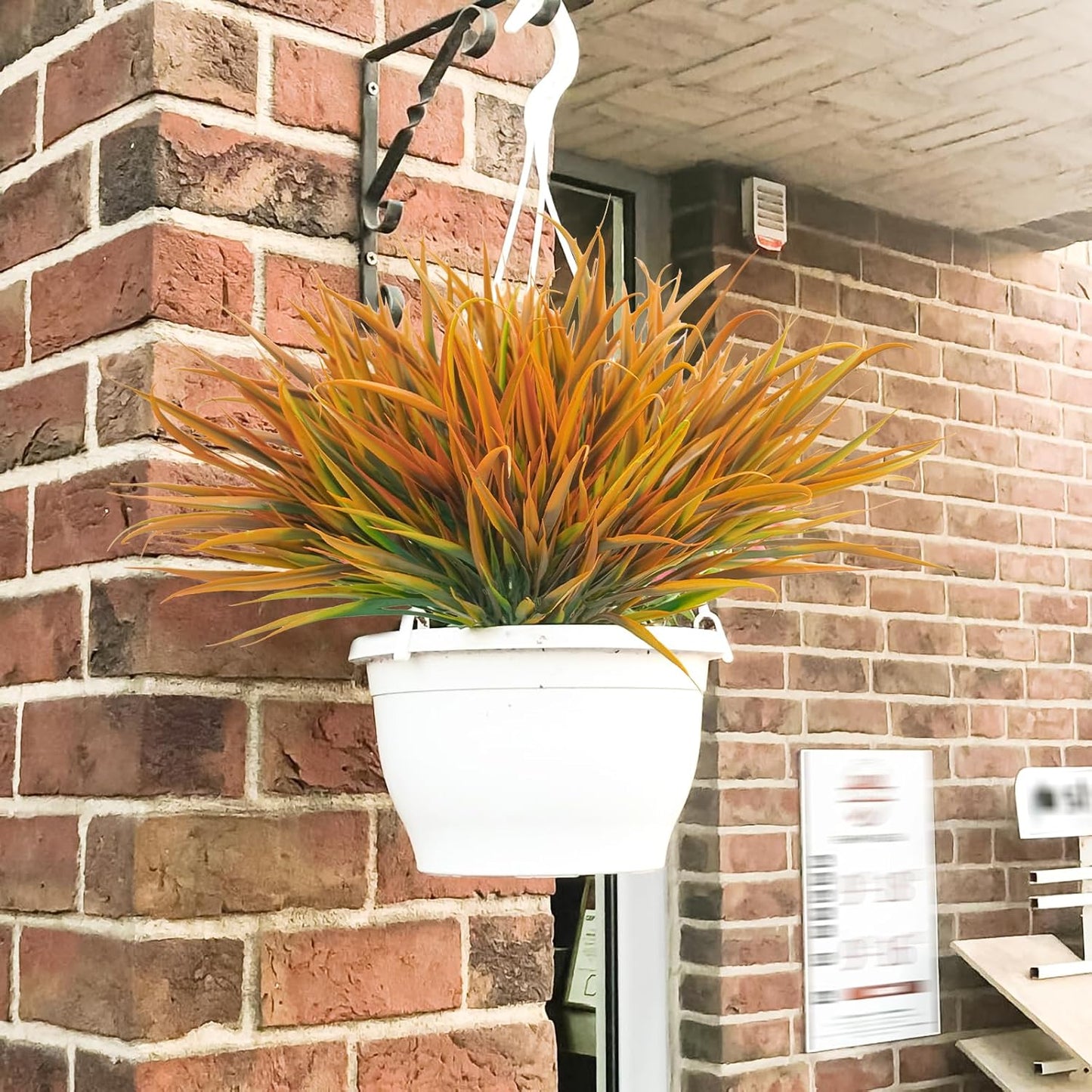 Uieke 28 Bundles Artificial Outdoor Plants UV Resistant Fake Grass Plants Faux Plastic Plants Greenery Shrubs for Home Garden Pathway Window Box Front Porch Cemetery Fall Decor, Autumn Orange