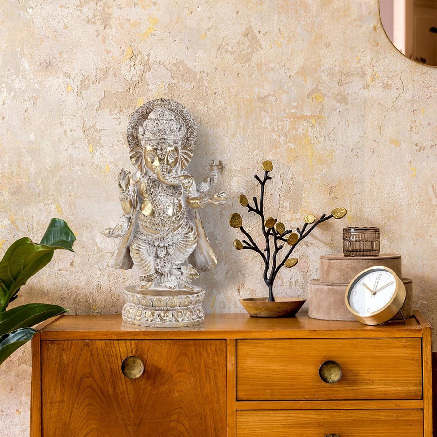 Gold Lord Ganesha Statues- Hindu Elephant God Statue Resin Sculpture Indian Ganesh Buddha Figurine Handmade Gift Decoration Ornaments for Home, Garden, Car