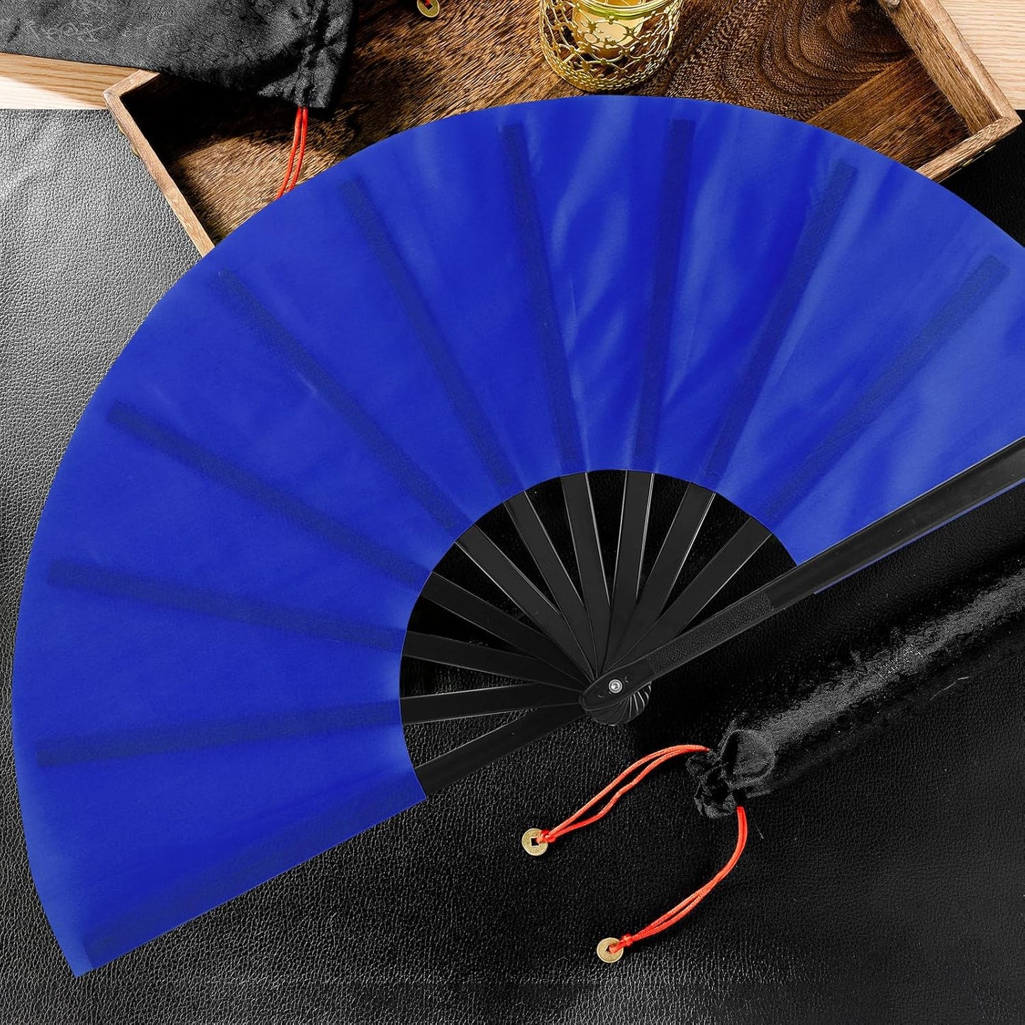 Maitys 2 Packs Large Clap Fans for Line Dancing Large Chinese Folding Hand Fans for Men and Women, Festival, Tai Ji, Kungfu, Martial Art, Gifts (White and Blue)