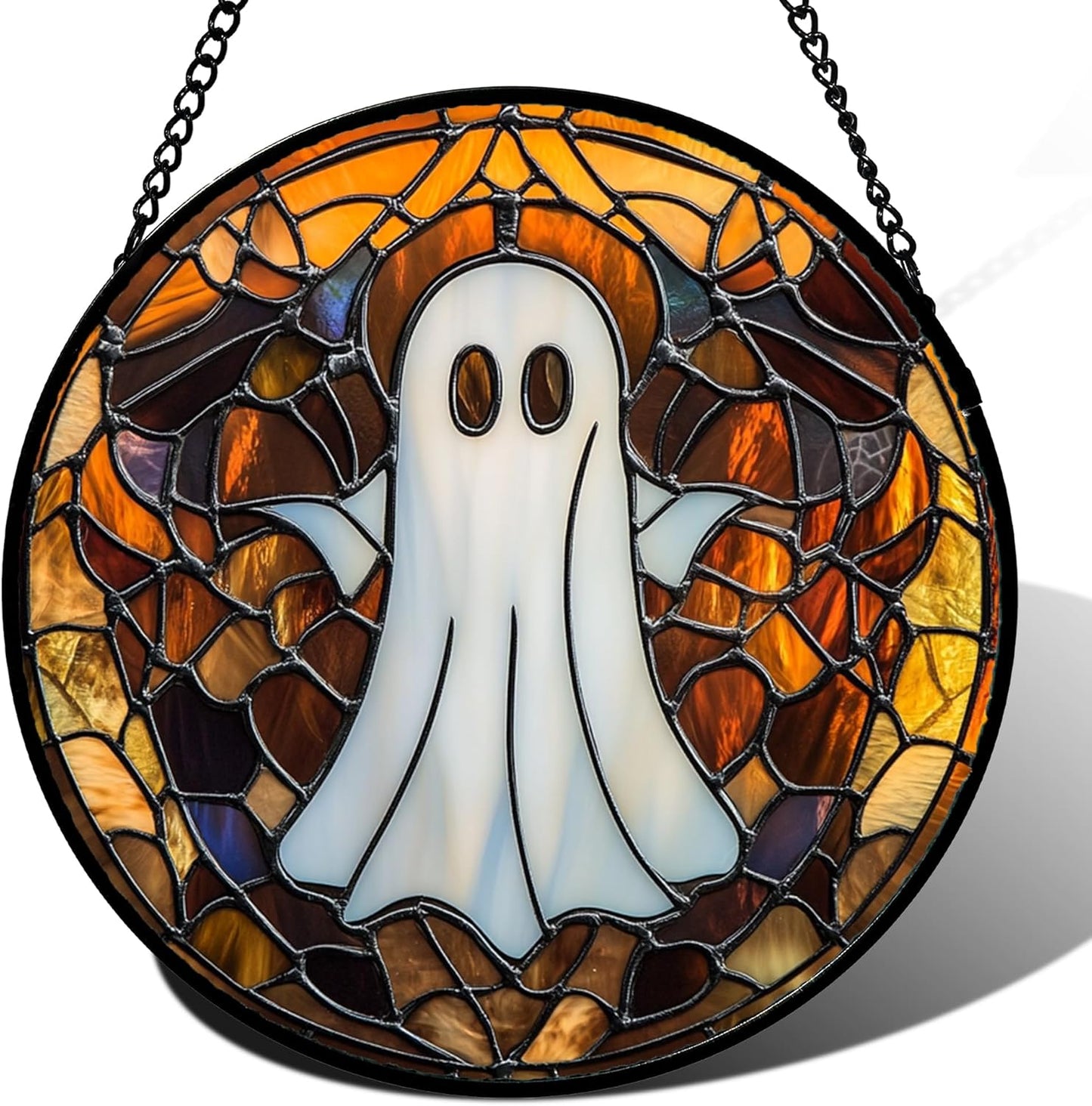 Stained Glass Window Hanging Halloween White Horror Ghost Large 11.8" - Suncatcher Door Garden Kitchen Sun Catcher Home Gothic Decor Birthday for Mom Men Woman Friend Grandma