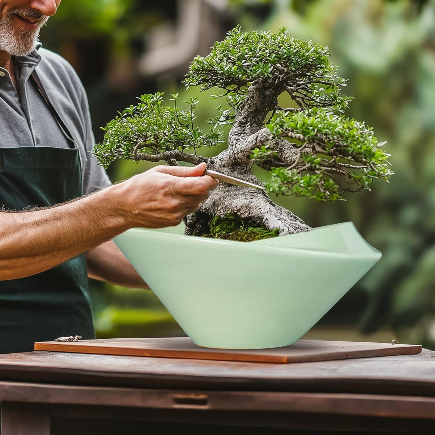 Ceramic Bonsai Pots - Large Succulent Planter 13 Inch Plant Pot Indoor Succulent Pot with Drainage Hole Outdoor Planter Bonsai Tree Pot for House Home Garden Office Decor Green