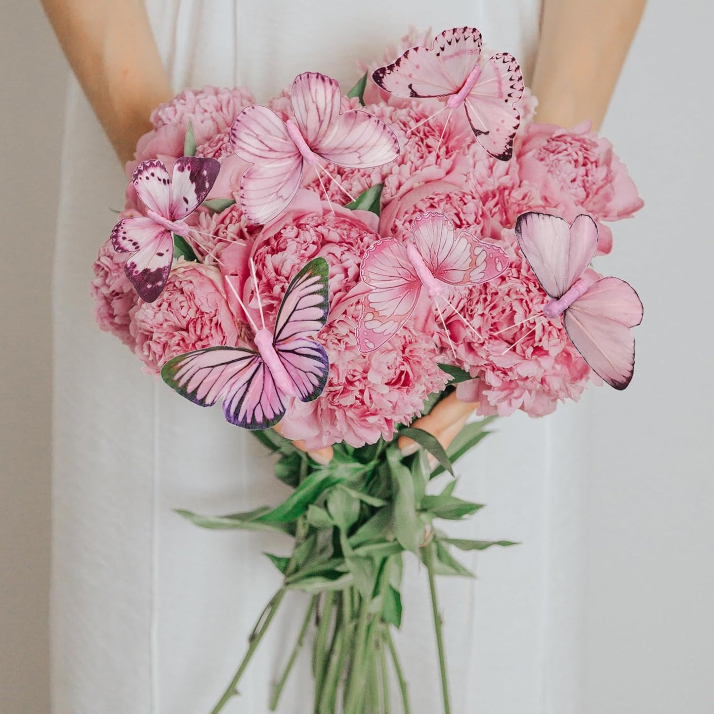 Cartanfill- Artificial Feather Simulation Butterfly Party Decoration Set, a Set of 12 Pieces with Clips, Used for Home Decoration in 12 Colors.… (C Wire)