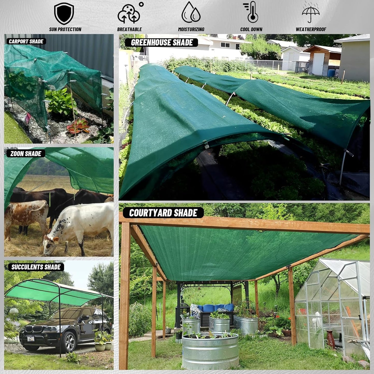 Cool Area 40% Sun Shade Cloth Mesh Tarp with Grommets for Plant Cover 8x10ft Patio Canopy Garden Pergola Blackhouse Car Barn Kennel Green