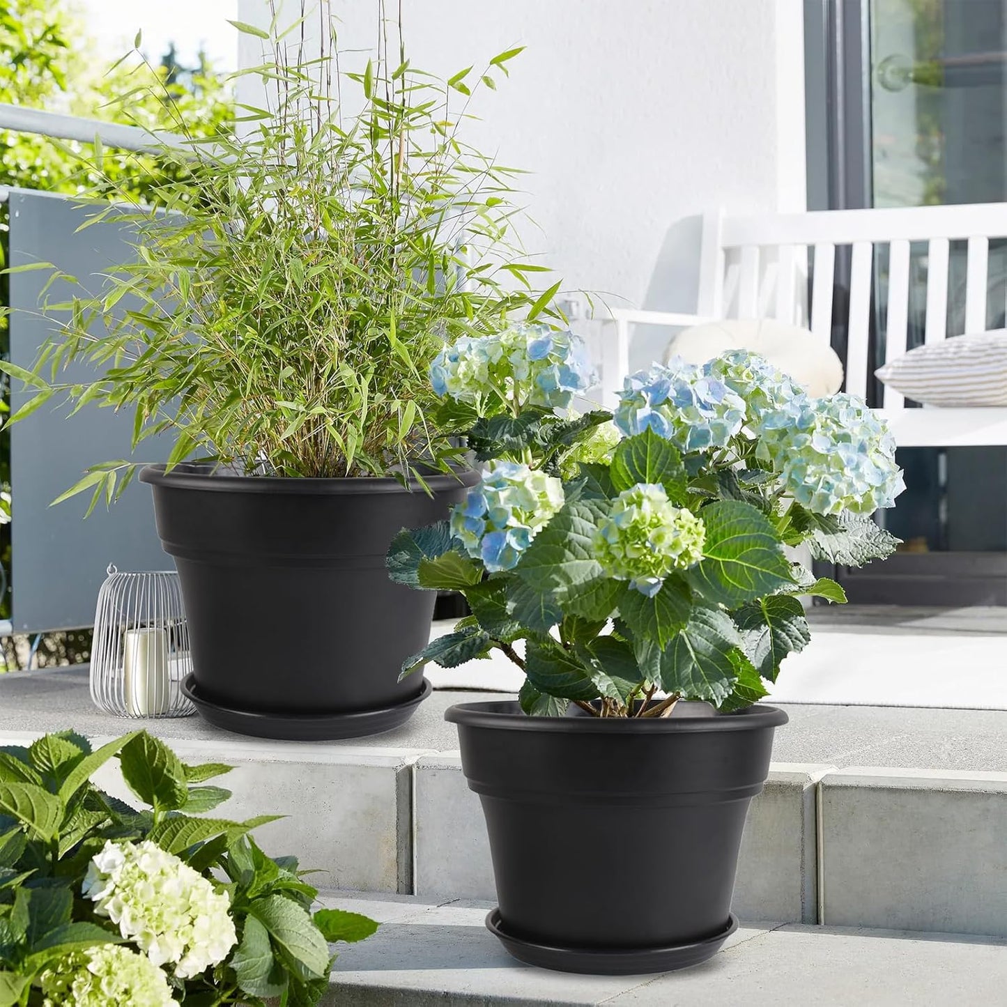 16-inch-Plant-Pots, 4 Pack Large Planters for Outdoor Plants, Plastic Flower Pots Indoor with Drainage Holes & Trays, Classic Garden Pot Container for House