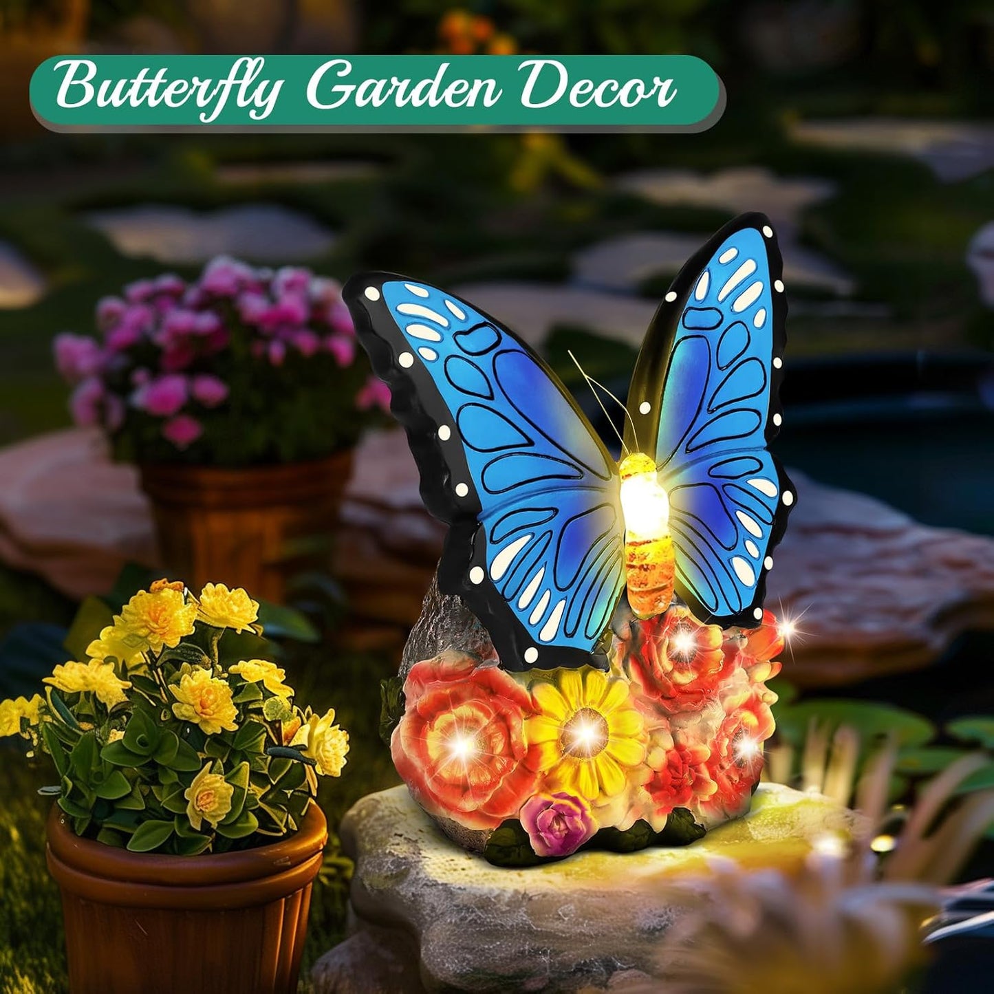 Linkax Fall Decor, Gifts for Women Mom Grandma Sister, Butterfly Statue Solar Lights Outdoor Garden Decor for Outside Yard Patio Balcony Front Porch Home, Gardening Christmas White Elephant Gifts