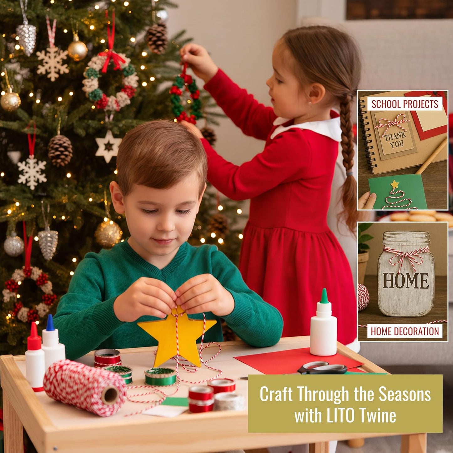 Red and White Organic Twine Cotton String - 200 Feet Wrapping, Baking, Butcher, Crafts, DIY Projects, Easter, Christmas