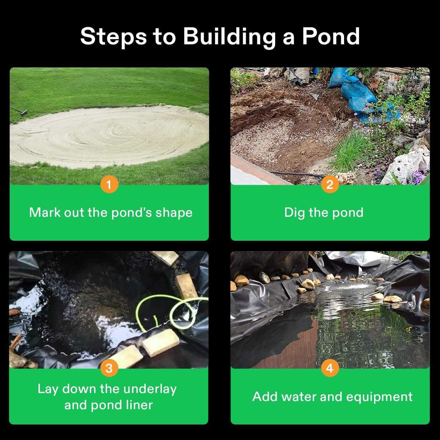 VIVOSUN 7 x 10 Feet Pond Liner, 14.5 Mil Durable LLDPE Pond Liners for Koi Ponds, Aquaculture and Water Gardens, Black