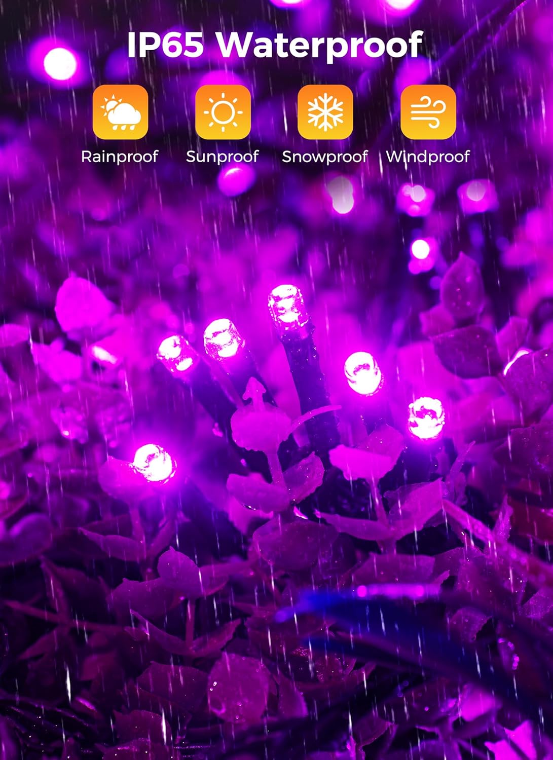 Brightown 2-Pack 400LED 170FT Total Halloween Solar Outdoor Lights IP65 Waterproof Solar Powered Lights with 8 Lighting Modes for Party Garden Yard Home Holiday Tree Decoration Lighting,Purple