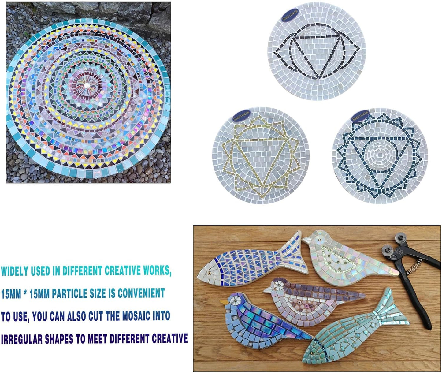 SMEIINIK 1.1lb Bulk Single Iridescent Color Mosaic Tiles for Crafts, Glass Mosaic Pieces for Mosaic Puzzles, Stained Glass Tiles for Mosaic DIY, Mosaic Making Supplies(AJ85+6-24)