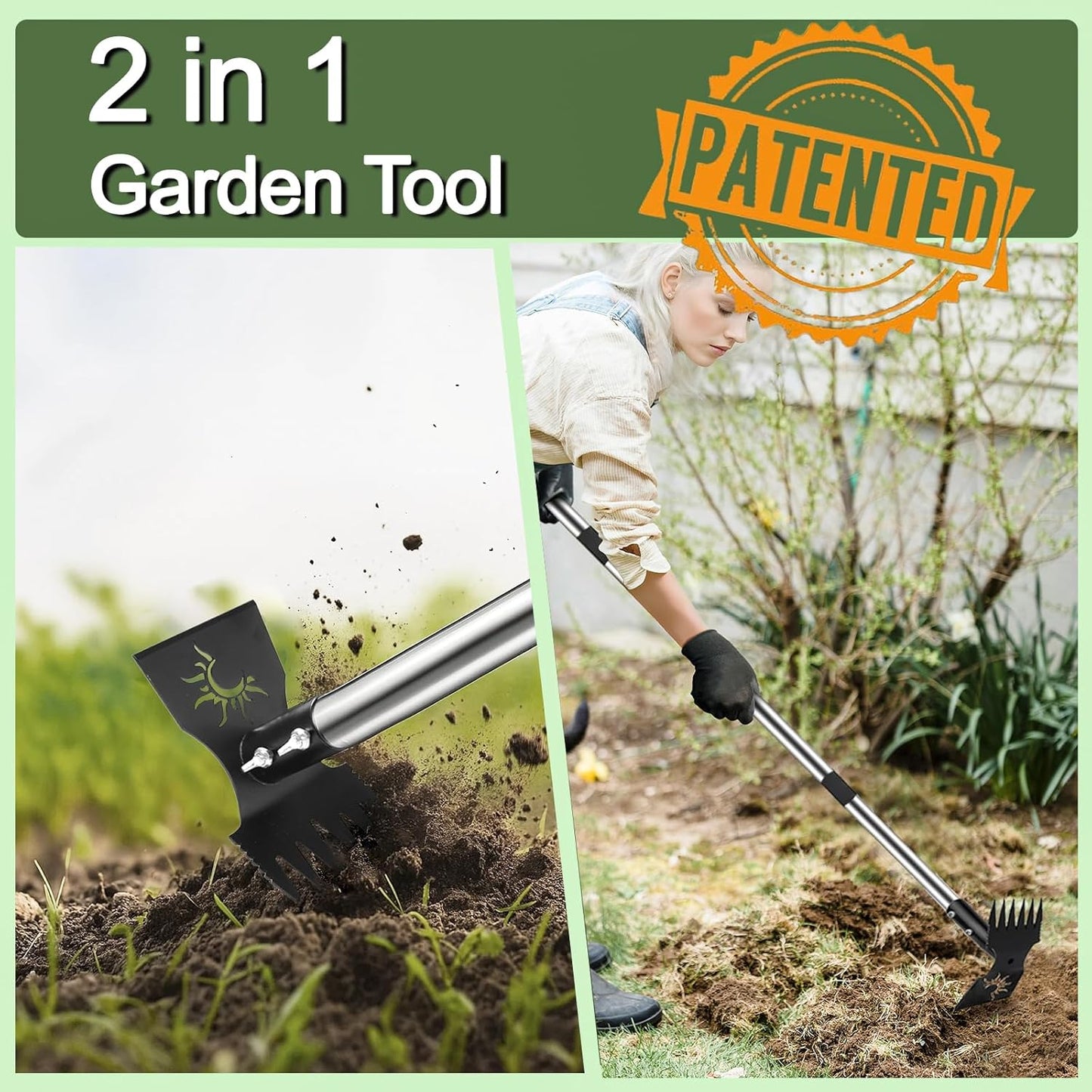 Weed Puller Tool with Long Handle, 60inch Manual Weed Puller Tool, Stainless Steel 2 in 1 Hand Weed Rake,Heavy Duty Garden Hoe for Gardening, Uprooting Weeder Remover for Patio, Lawn, Yard