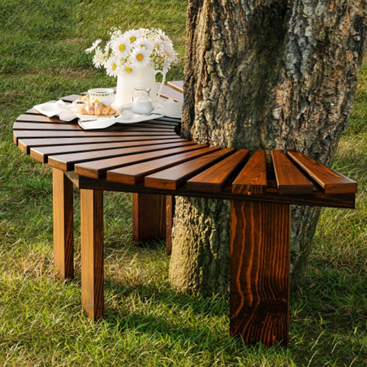 Tree Bench Wrap Around Tree Bench - Wooden Curved Benches Outdoor Strong Bearing Capacity 660Lbs, Outdoor Furniture for Garden Natural Park Courtyard(Color:Brown,Size:Half Round)