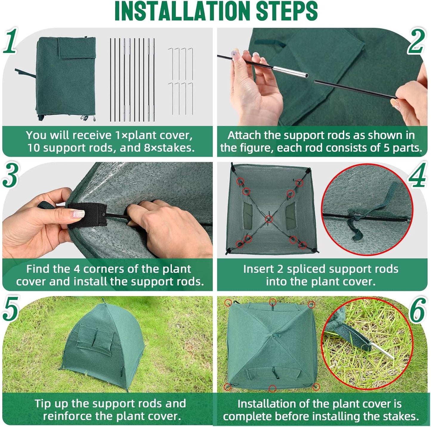 Plant Cover Frost Tent, 36''x36''x38'' Outdoor Garden Fabric Cover with Poles and Stakes for Winter Frost, Shade Cloth Plant Guard for Shrubs, Small Trees, Green