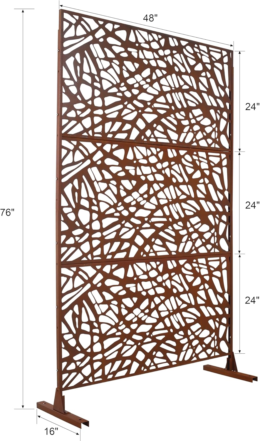 Metal Privacy Screens 76" H Outdoor Privacy Screens Panels Outdoor and Indoor Branch Pattern Divider Freestanding Decorative for Balcony Patio Garden Room Divider, Rust Red