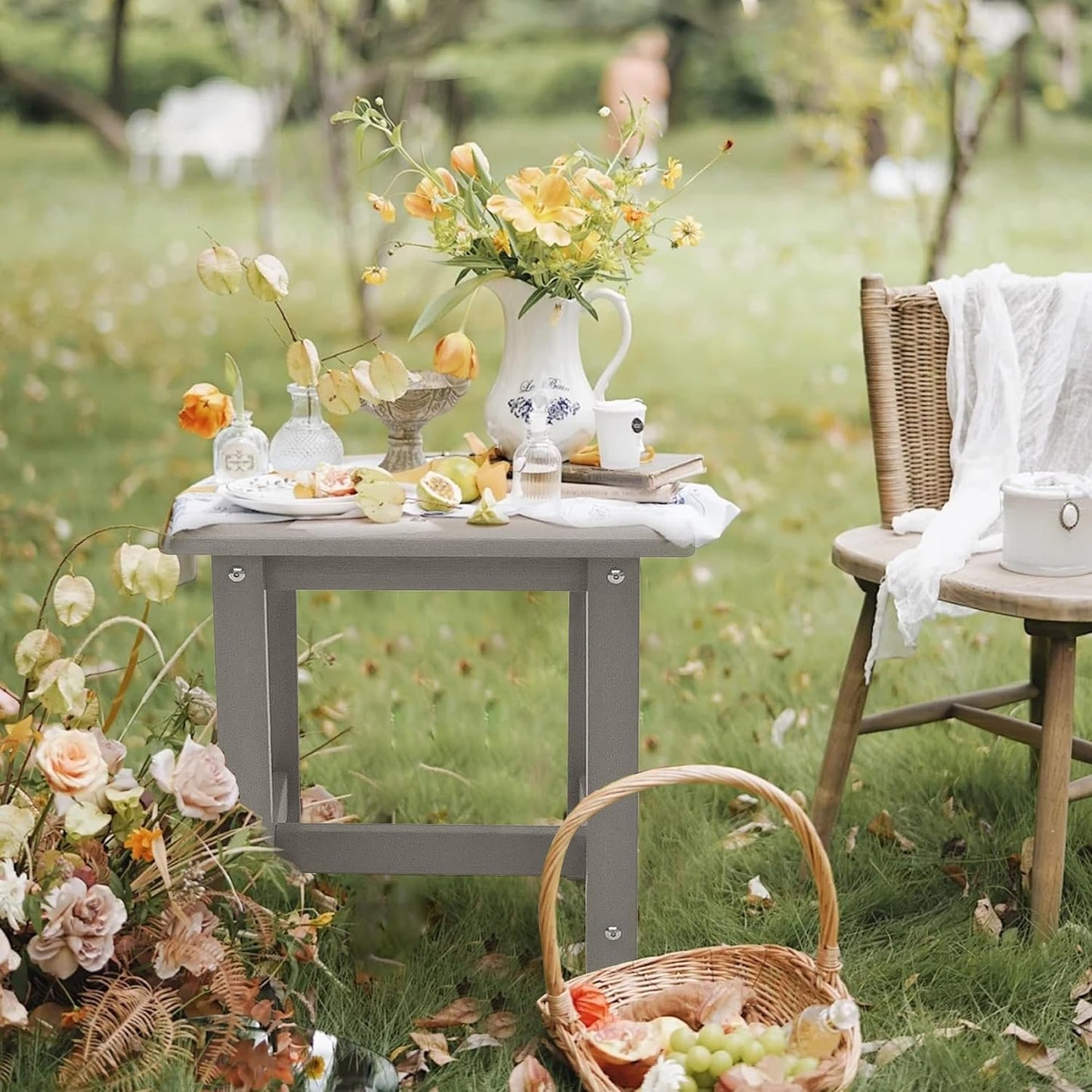 Outdoor Side Table, Small Adirondack Side Table for Adirondack Chair - Indoor Outdoor End Table - HDPS (Grey)