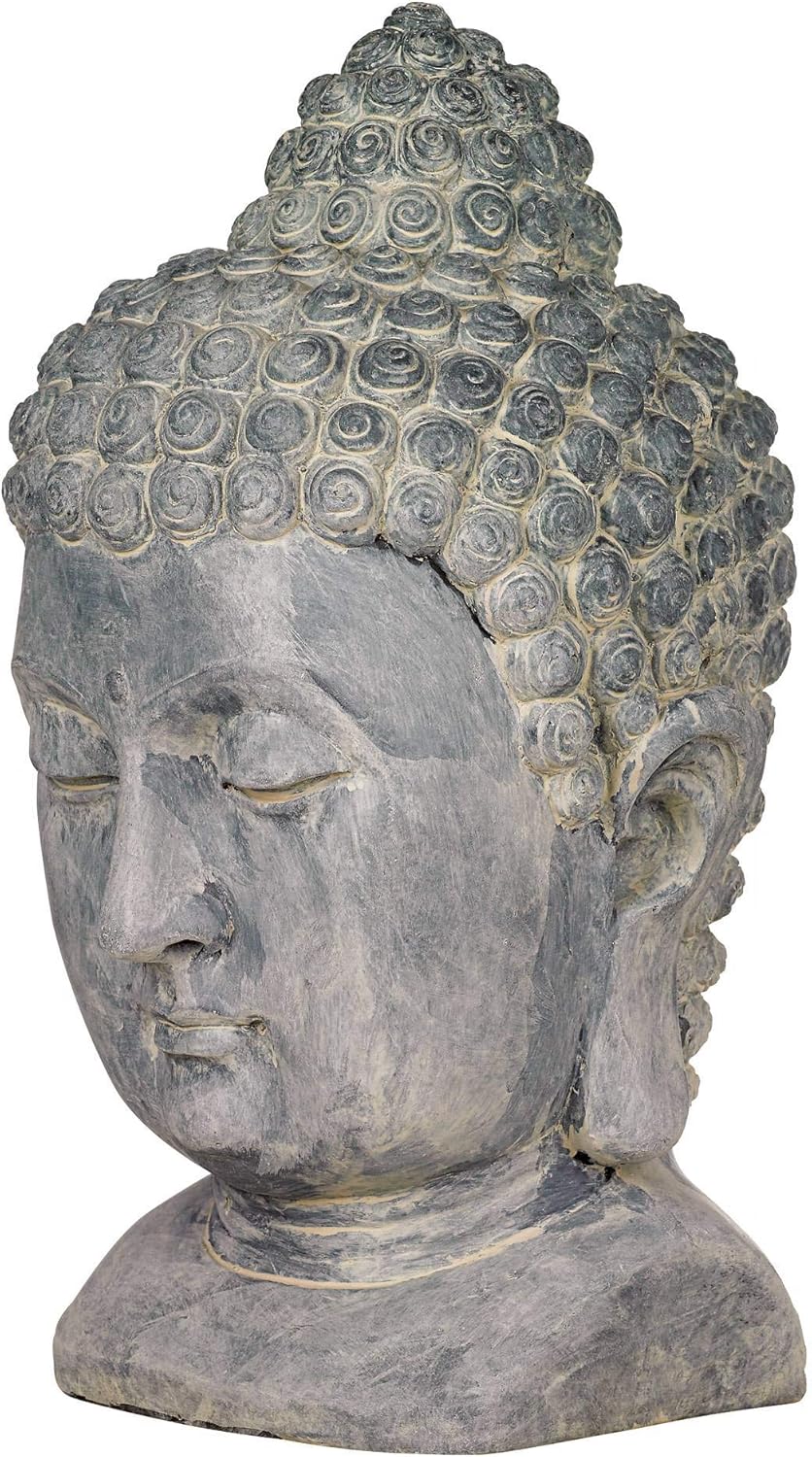 John Timberland Meditating Buddha Head Statue Sculpture Zen Asian Japanese Garden Decor Outdoor Front Porch Patio Yard Outside Home Balcony Gray Weathered Faux Stone Finish Resin 18 1/2" Tall