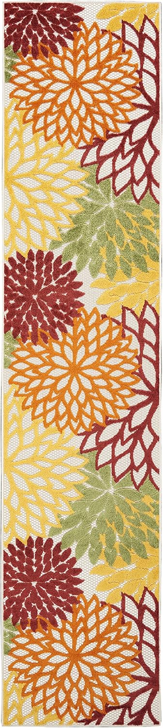 Nourison Aloha Indoor/Outdoor Red Multi Colored 2'3" x 10' Area Rug, Tropical, Botanical, Easy Cleaning, Non Shedding, Bed Room, Living Room, Dining Room, Deck, Backyard, Patio (2x10)