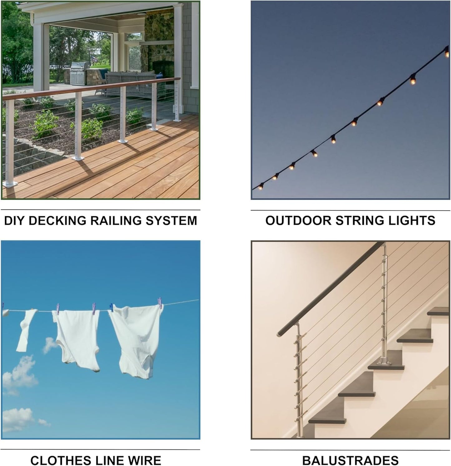Galvanized Aircraft Cable Wire Rope 3/8" 7x19-2 x 500 ft Reel (1000 ft Total) for DIY Cable Decking Railing System, Marine Grade